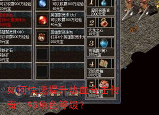 如何快速提升热血合击传奇1.95角色等级? 如何快速提升热血合击传奇1.95角色等级?